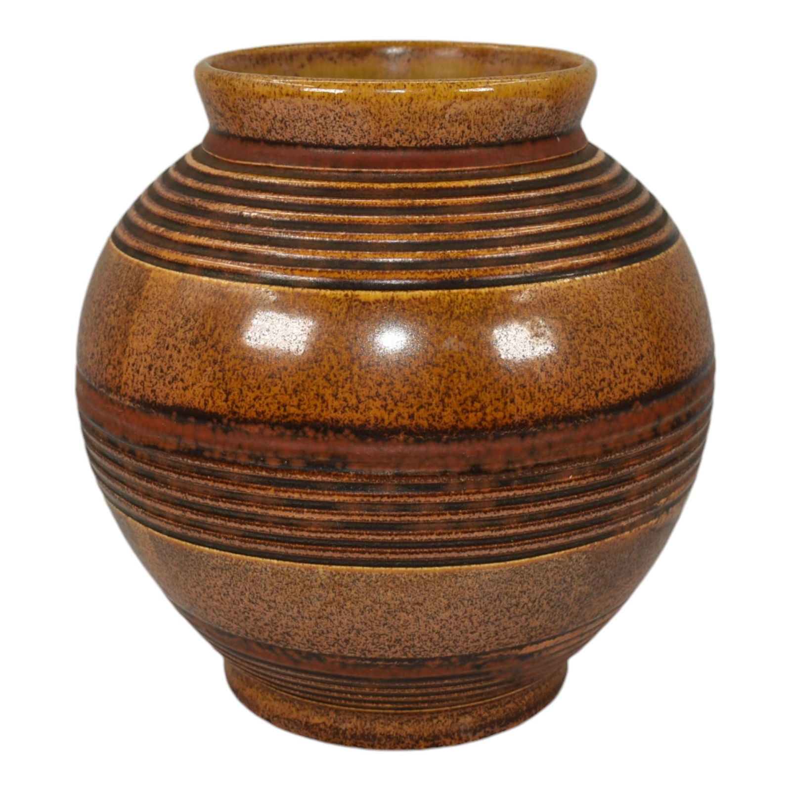 Stangl Vintage Art Deco Pottery Brown Ribbed Ball Shaped Ceramic Vase (1 of 6)