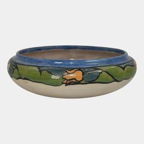 Saturday Evening Girls SEG Pottery 1920s Orange Flower Scenic Band Ceramic Bowl
