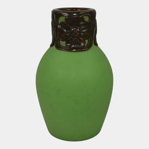 Van Briggle 1902 Pottery Matte Green Vase Art Nouveau Bronze Metal Overlay