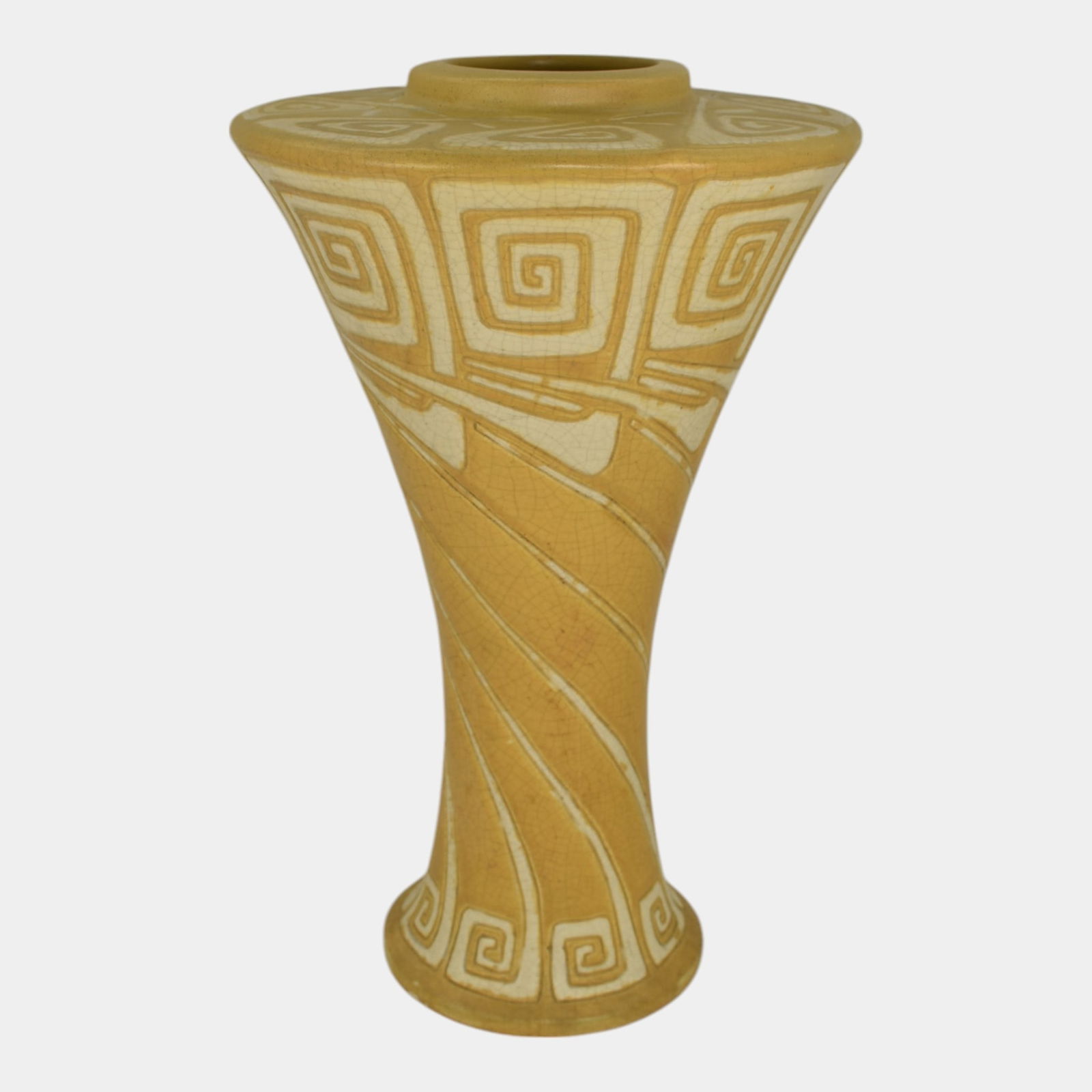Weller Camelot 1914 Vintage Art Pottery Yellow Geometric Tall Vase (1 of 6)
