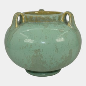Fulper Art Pottery Crystalline Green Three Handled Ceramic Vase 564