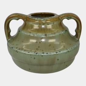 Fulper Arts And Crafts Pottery Crystalline Green Handled Vase