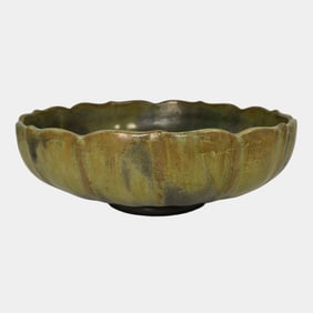 Fulper Arts And Crafts Pottery Green Glaze Ceramic Compote Bowl 559