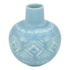 Rookwood 1937 Vintage Art Deco Pottery Blue Geometric Ceramic Vase 6287