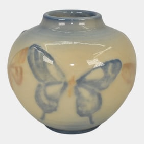 Rookwood 1946 Vintage Art Pottery Blue And Tan Butterfly Vase 6509
