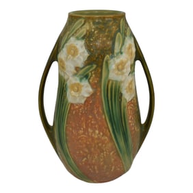 Roseville Jonquil 1931 Vintage Arts And Crafts Pottery Brown Ceramic Vase 528-8