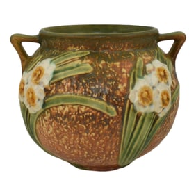 Roseville Jonquil 1931 Vintage Arts And Crafts Pottery Brown Ceramic Vase 542-5
