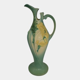 Roseville Poppy Green 1938 Vintage Art Deco Pottery Ceramic Tall Ewer 880-18