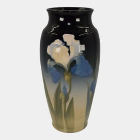 Roseville Rozane Royal 1910s Vintage Art Pottery Blue Iris Ceramic Vase Mitchell