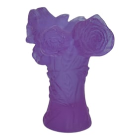 Daum Nancy France Pate De Verre Art Glass Ultra Violet Purple Peony Vase