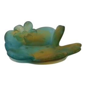 Daum Nancy France Pate De Verre Crystal Art Glass Blue Amber Cactus Glass Tray