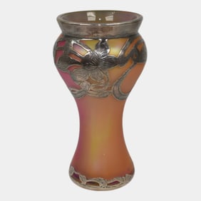 Loetz Vintage Art Glass Vase With Silver Metal Overlay