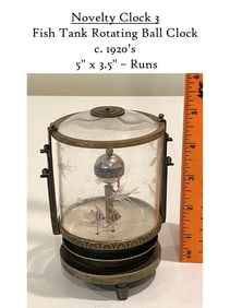 Vintage Animated Double Fish In Etched Glass Case Brass Novelty Wind Up Clock