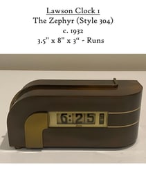 Lawson Electric Clock Model 304 Zephyr Art Deco Wood Body Clock C. 1932