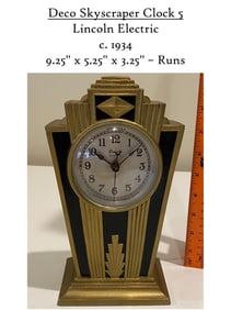 Lincoln Electric 1930s Art Deco Skyscraper Electric Clock Gold And Black Case