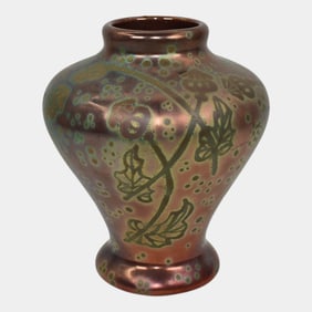 Weller Sicard Art Nouveau Pottery Iridescent Luster Leaves Ceramic Vase