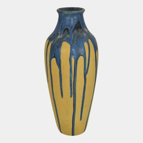 Weller Trial Glaze 1920s Vintage Art Pottery Yellow Blue Drip Ceramic Vase
