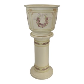 Weller Roma 1910-20s Antique Art Pottery Red Floral Ivory Jardiniere Pedestal