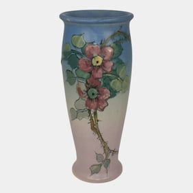 Weller Hudson 1920s Vintage Art Pottery Floral Hand Painted Ceramic Vase