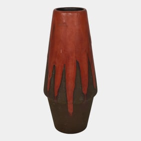 West Germany Vintage Art Deco Pottery Red Drip Ceramic Vase 28