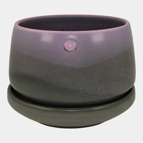 Ephraim Faience Art Pottery Purple Flower Pot Planter Saucer