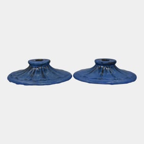 Fulper Art Pottery Blue Glaze Ceramic Candle Holders