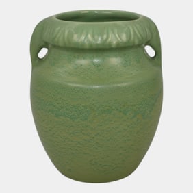 Haeger 1920s Art Pottery Frosted Matte Green Elephant Handled Vase
