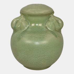 Haeger 1920s Art Pottery Geranium Leaf Frosted Matte Green Elephant Lamp Base
