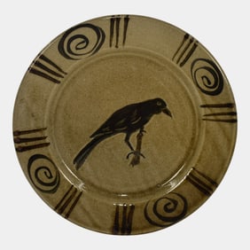 Jugtown Ware Art Pottery Brown Hand Made Crow Ceramic Plate