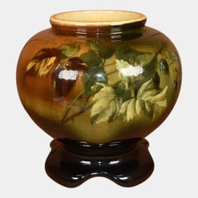 Lonhuda Vintage Art Pottery Standard Glaze Leaves and Berry Ceramic Lamp Base