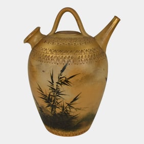 Rookwood 1884 Vintage Pottery Gold Dull Finish Bird Grass Water Jug 41 Rettig