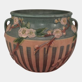 Roseville Cherry Blossom 1933 Vintage Art Pottery Brown Jardiniere Planter 627-6
