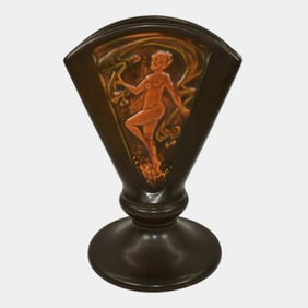 Roseville Rosecraft Panel Brown 1926 Vintage Art Pottery Ceramic Nude Fan Vase