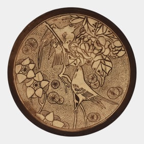Weller Burntwood 1910 Vintage Pottery Brown Birds Ceramic Wall Art Plate Plaque