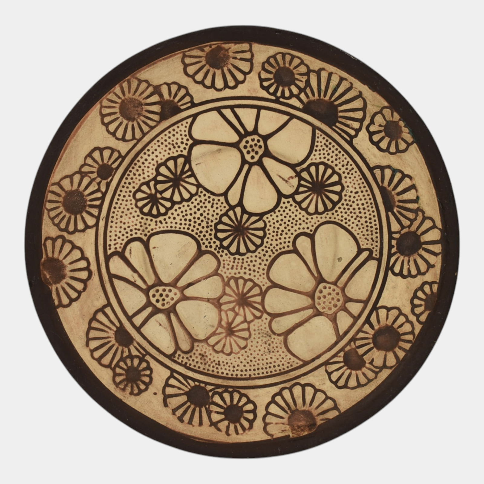 Weller Burntwood 1910 Vintage Pottery Brown Floral Ceramic Wall Art Plate Plaque (1 of 6)