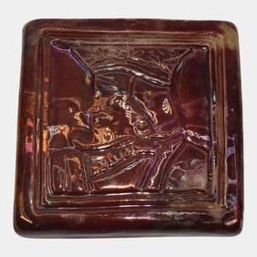 Ira And Ella Peters For Pewabic Pottery Handmade Metallic Ceramic Tile
