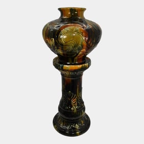 McCoy Carnelian Blended Majolica Jardiniere And Pedestal