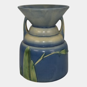 Roseville Futura Blue 1928 Vintage Art Deco Pottery Ceramic Spittoon Vase 403-7