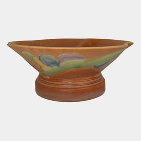 Roseville Futura Tan 1928 Vintage Art Deco Pottery Scalloped Bowl Vase 187-8