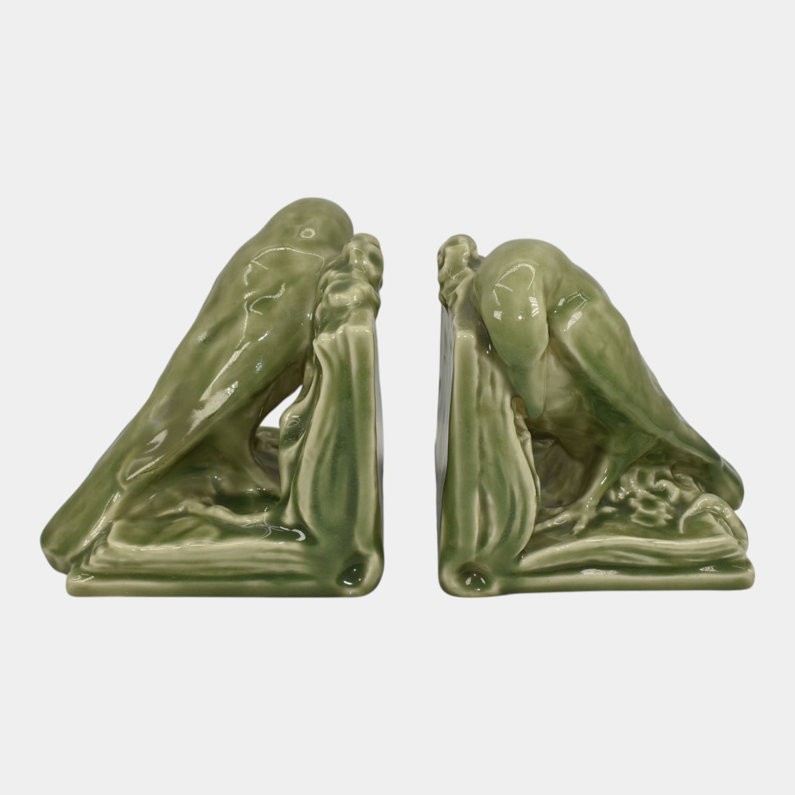 Rookwood 1944 Vintage Art Pottery Green Rook Ceramic Bookends 2274 (1 of 6)