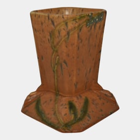 Roseville Futura 1928 Vintage Art Deco Pottery Mottled Brown Stump Vase 421-5