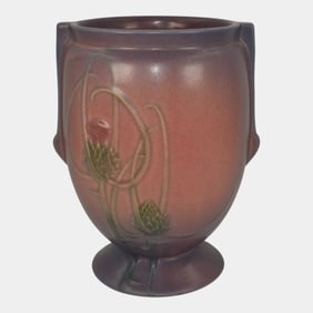 Roseville Futura 1928 Vintage Art Deco Pottery Pink Purple Thistle Vase 427-8