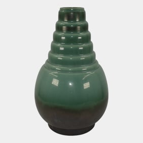 Roseville Futura Green 1928 Vintage Art Deco Pottery Bomb Ceramic Vase 394-12