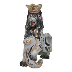 Emile Galle French c1900 Art Nouveau Pottery Lion Candle Holder