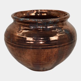 Ira And Ella Peters For Pewabic Art Pottery Copper Blue Iridescent Bulbous Vase