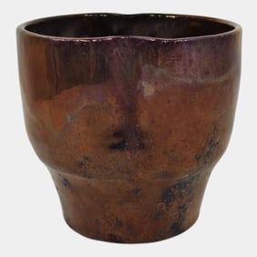 Ira And Ella Peters For Pewabic Art Pottery Red Copper Iridescent Pinched Vase