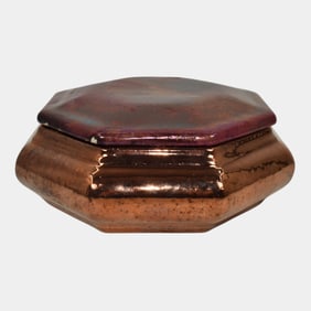 Ira And Ella Peters For Pewabic Art Pottery Red Iridescent Lidded Dresser Box