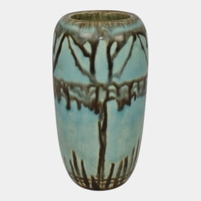 North Dakota School of Mines UND 1928 Pottery Blue Experimental Scenic Vase