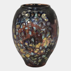 Paul Katrich Studio Pottery Dark Purple Gold Luster Hand Made Vase 1530