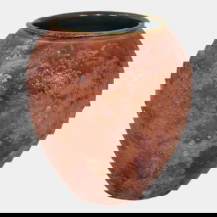 Paul Katrich Studio Pottery Pink Teal Luster Hand Made Volcanic Glaze Vase: We offer in house shipping on all items. Plus spend $2000 on winning bids and your shipping is free. Paul Katrich Studio Pottery Pink Teal Luster Hand Made Volcanic Glaze Vase Richly textured and